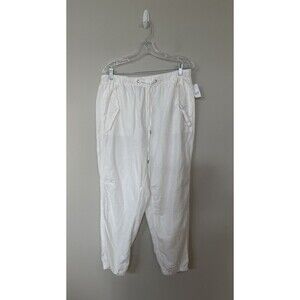 Gap Pants Women Linen Blend Preppy White High Rise Joggers Trousers Sz L New